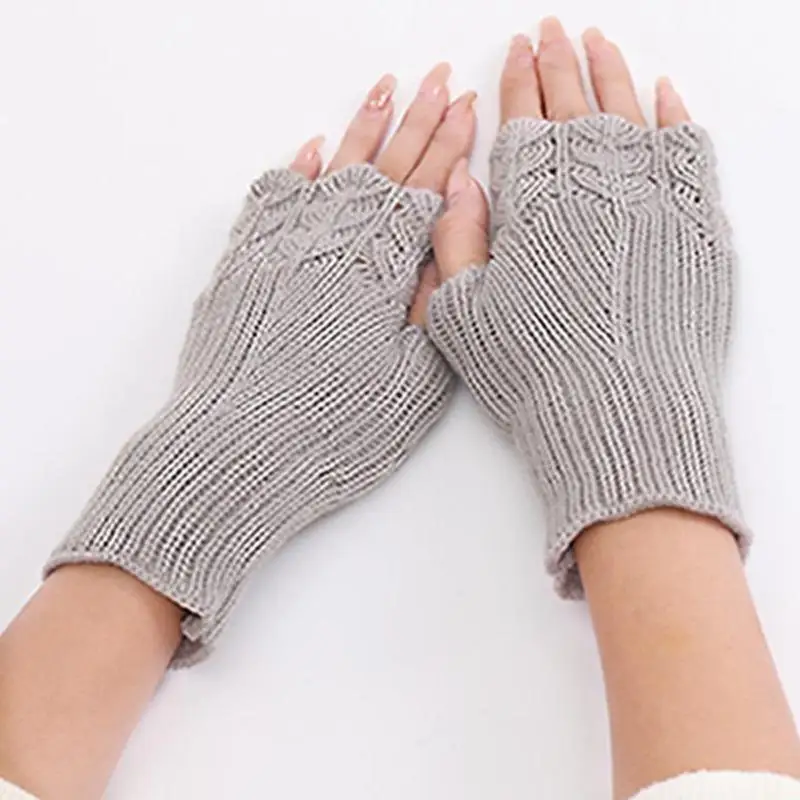 Autumn and Winter Women's Fashion All-match Knitted Warm Half Finger Gloves