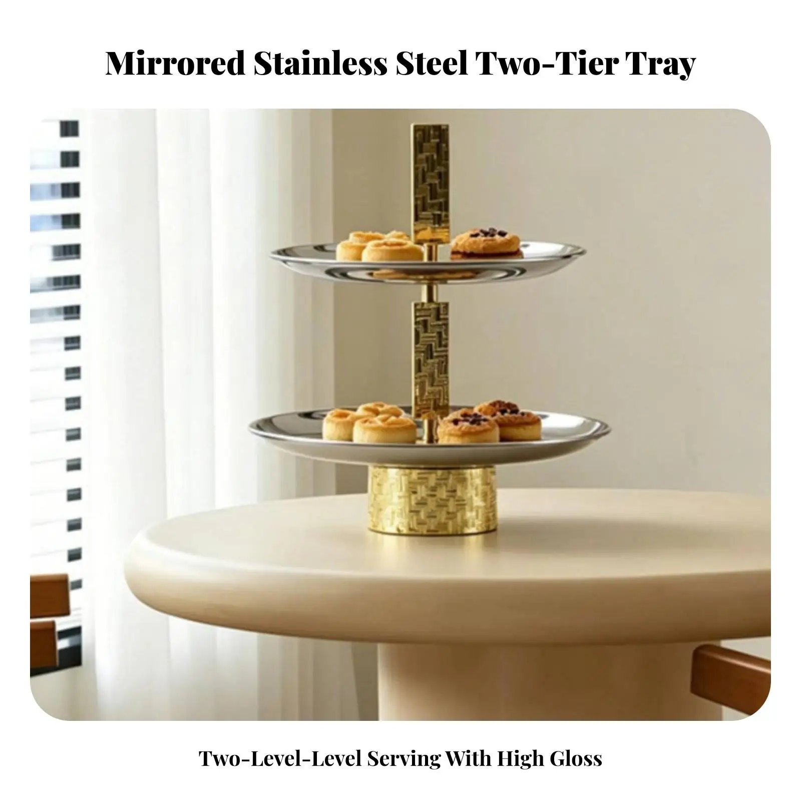 Decorative Metal Tray Set with Vertical Column Base for Elegant Buffet Presentation and Modern Home Interior Styling