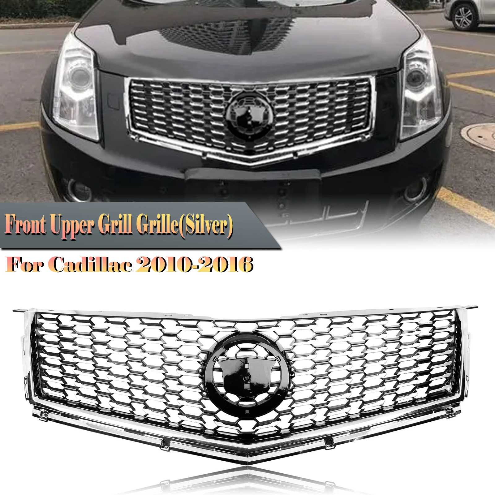 

For Cadillac SRX 2010 2011 2012 2013 2014 2015 2016 Front Grille Grill Black/Silver Upper Bumper Hood Mesh Grid