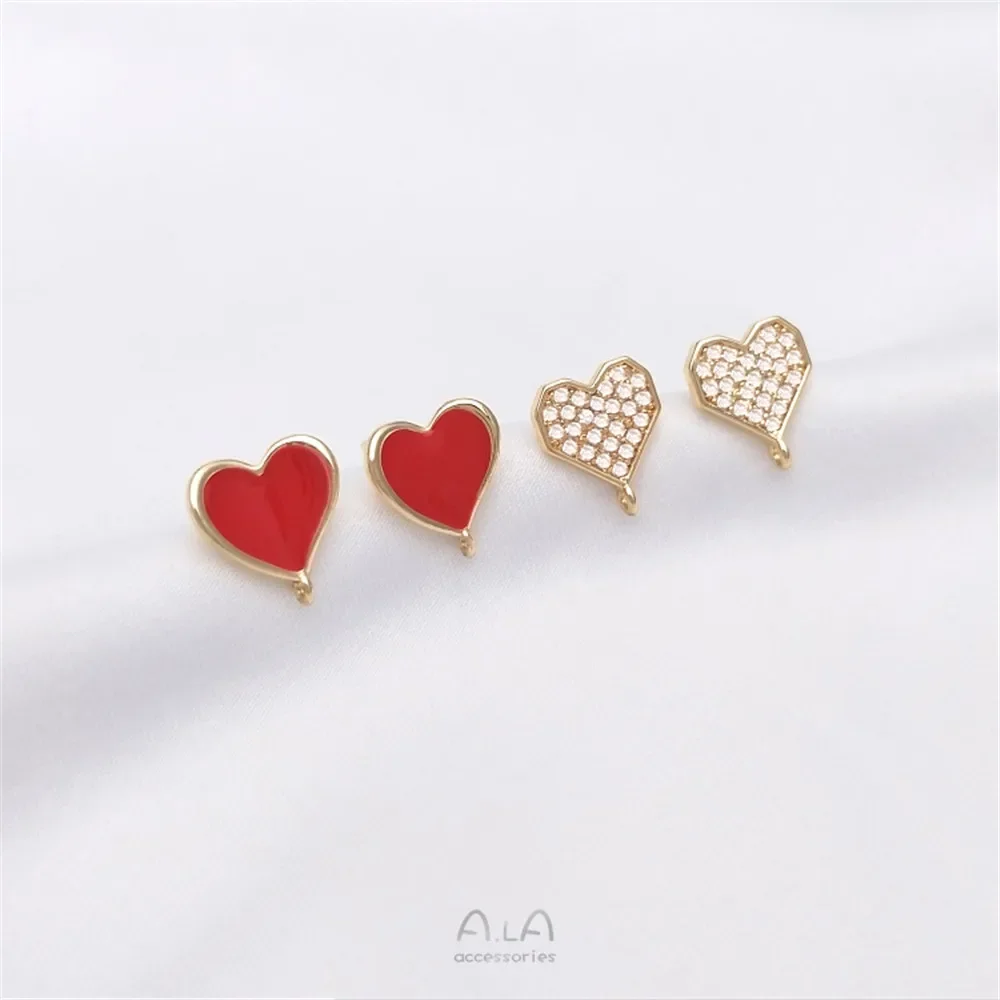 925 silver pin 14K gold covered painting oil love earrings pin micro set zirconia geometric peach heart with dangling earrings