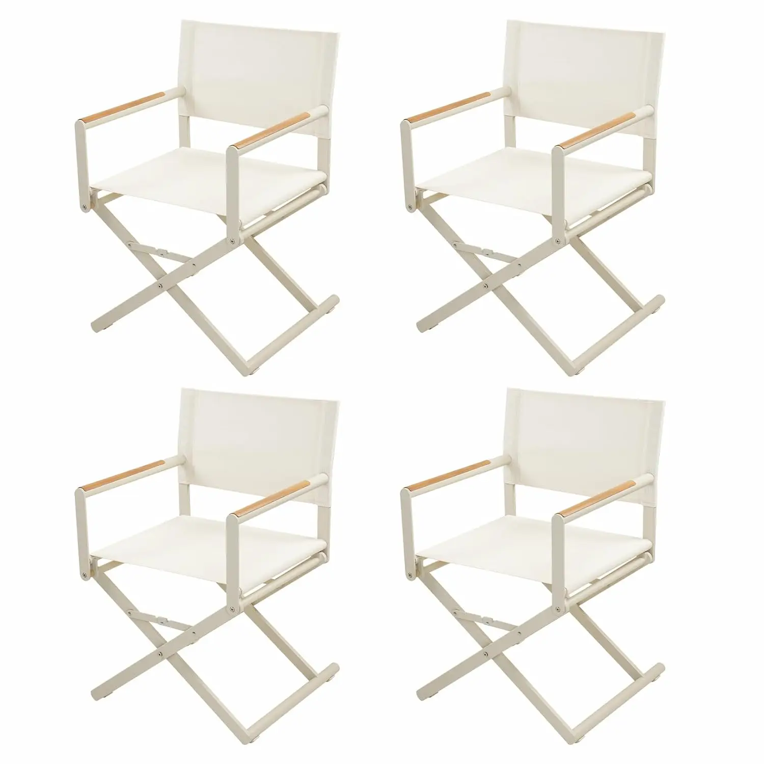 Extra-Wide Folding Directors Chair Set of 4 with Sling & Woodgrain Armrests for Outdoor Dining, Apricot, Customized