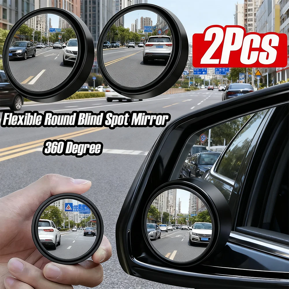 2PCS Adjustable round Frame Blind Spot Mirror Convex 360 Degree Flexible Rearview Auto Exterior Accessory for Vehicle Safety