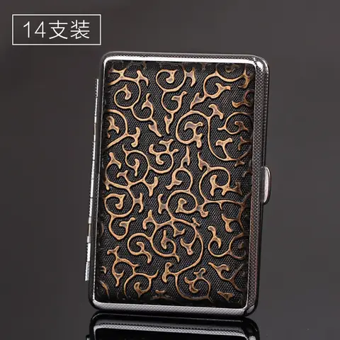 14 담배 레트로 섬세한 패턴 남자 가죽 담배 케이스 방수 담배 상자 슬림 휴대용 스토리지 컨테이너 선물