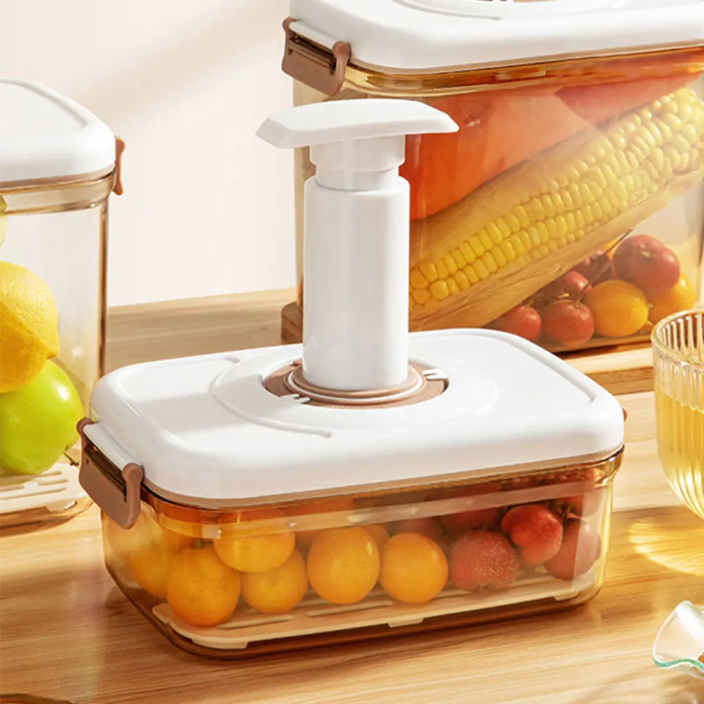 Food Vacuum Storage Box with Vacuum Pump Fresh Container with Removable Drain Plate Airtight for Fruit Vegetables Bread Snacks