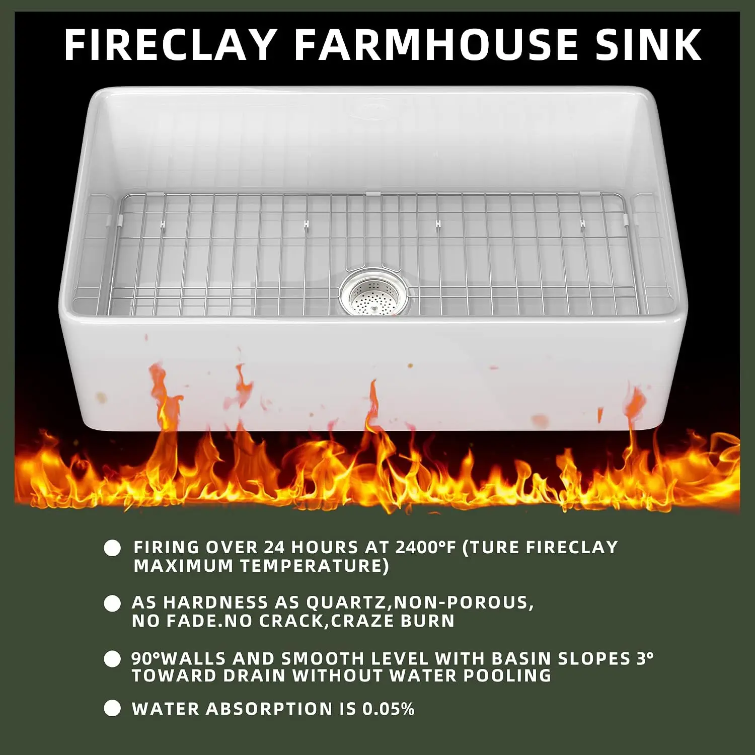 White Farmhouse Sink 30 inch Farm Sink Fireclay Apron Front Single Bowl Kitchen Sinks Deep Drop In Undermount Reversible Heavy D
