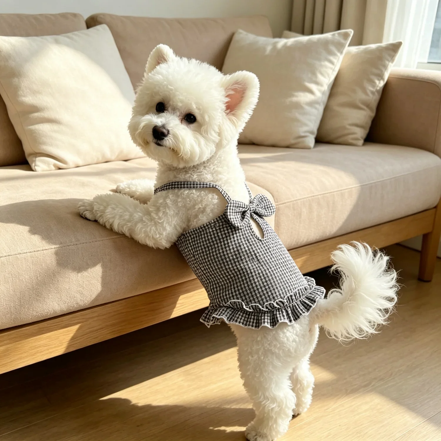 1 Stück Sommer-Haustierkleidung für kleine Hunde, niedliches gerüschtes gestreiftes Hundetanktop, atmungsaktive Welpenweste, süße Rüschen-Hundebekleidung – Detail 11