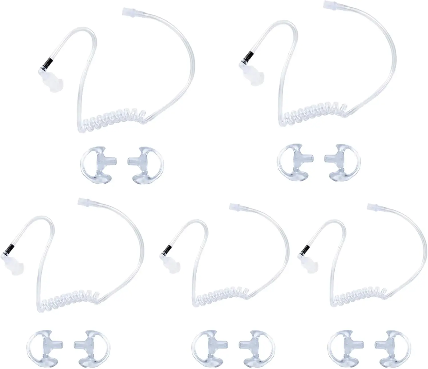 Replacement Covert Acoustic Coil Tube with Earbuds for  Kenwood Baofeng Motorola Retevis Midland Two-Way Radios (5 Pack)