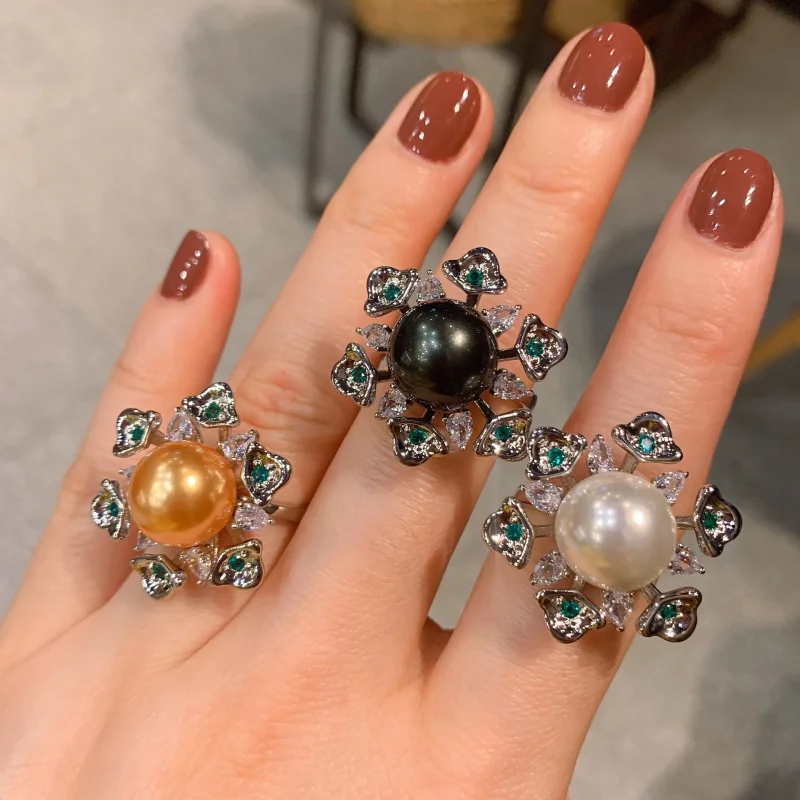 

Australian Mother-of-Pearl Pearl Micro-Inlaid Green Gemstone Adjustable Fashion Ring