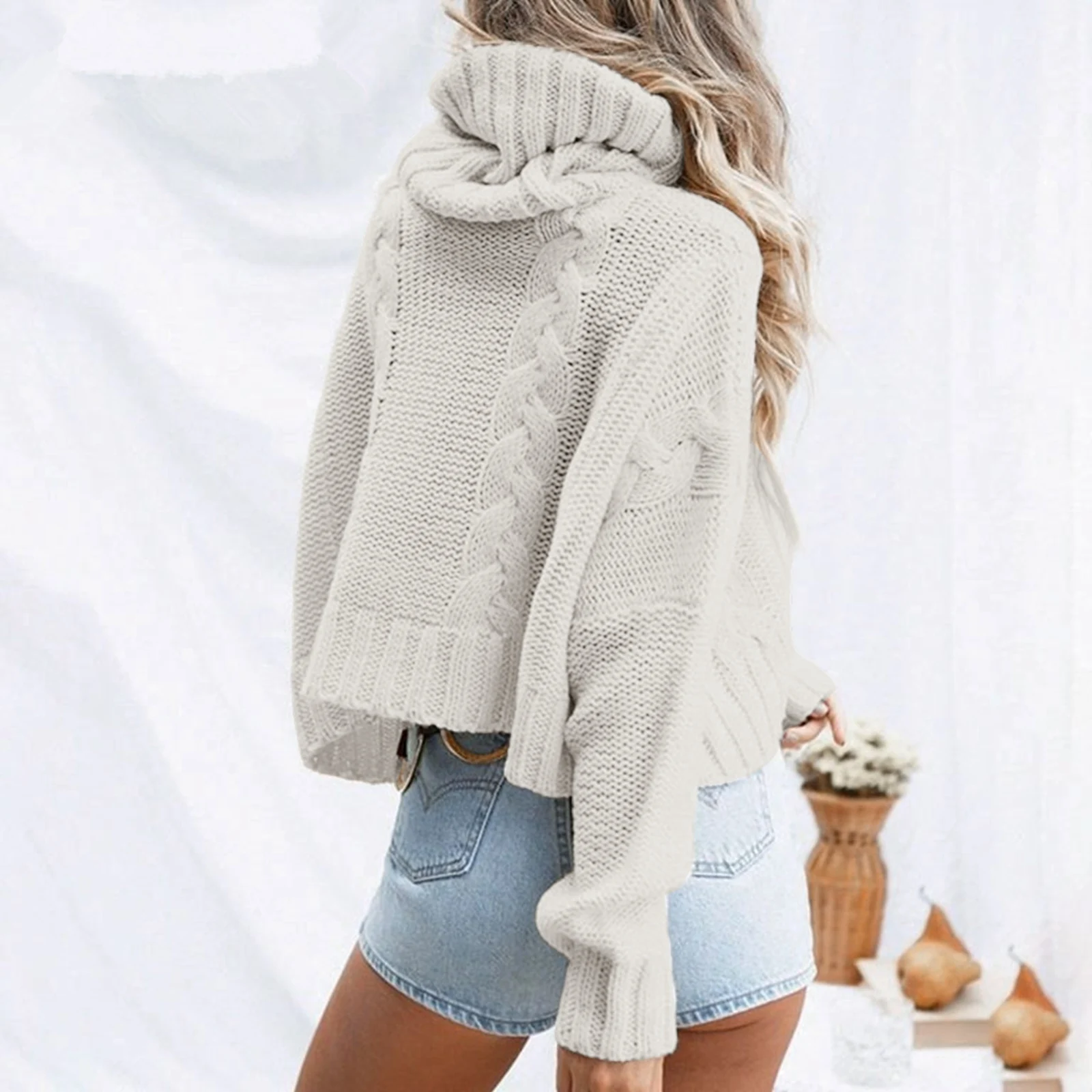 الياقة المدورة كابل متماسكة اقتصاص سترة طويلة الأكمام البلوز بلون عارضة متماسكة أعلى العصرية الخريف الشتاء المحاصيل البلوز #1