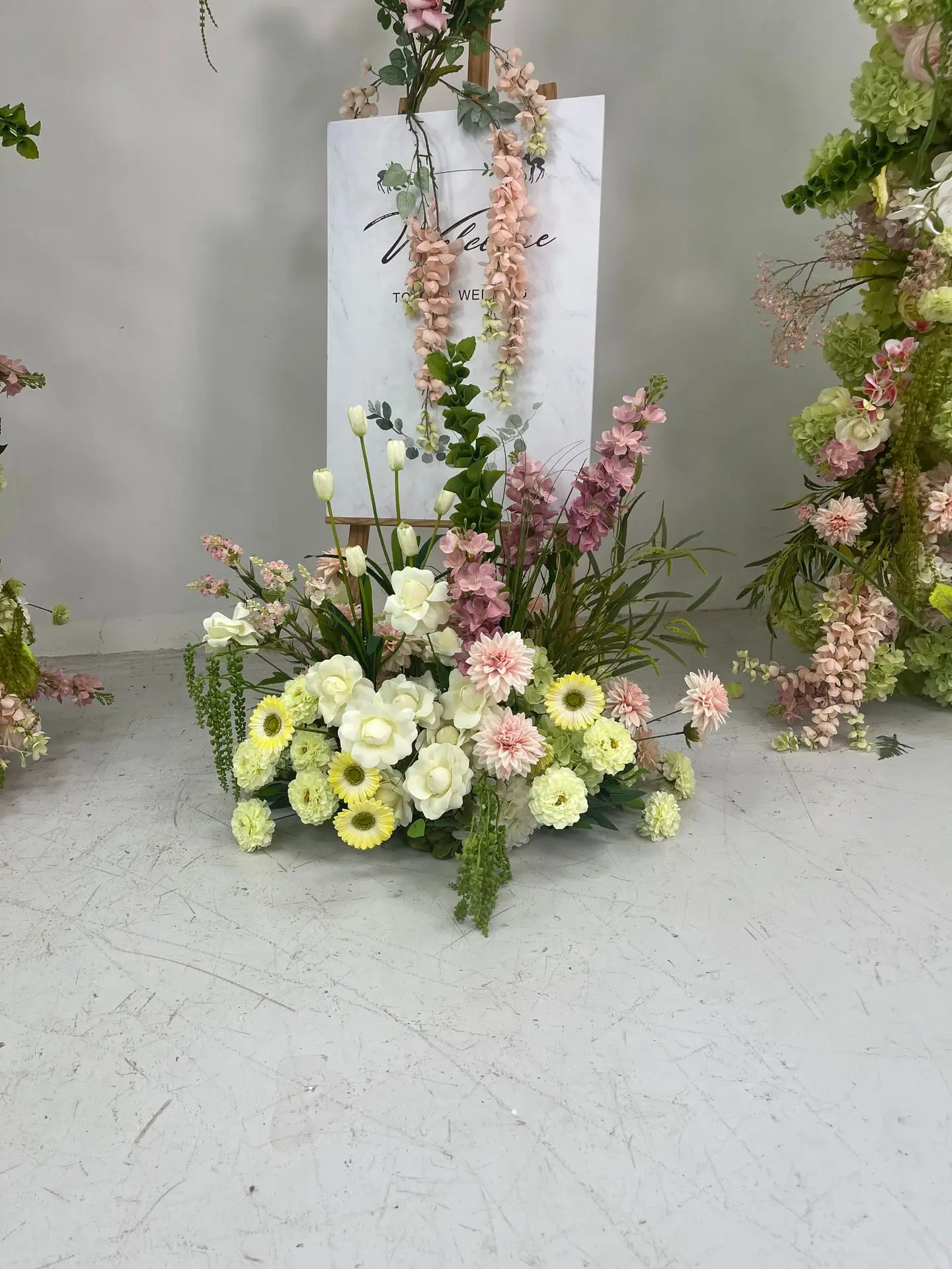 Großhandel 240CM Rosa-Grüner Künstlicher U-förmiger Blumenbogen Hochzeits-Hintergrund Gang-Dekoration Künstliche Blumenarrangements für Veranstaltungsorte – Detail 4