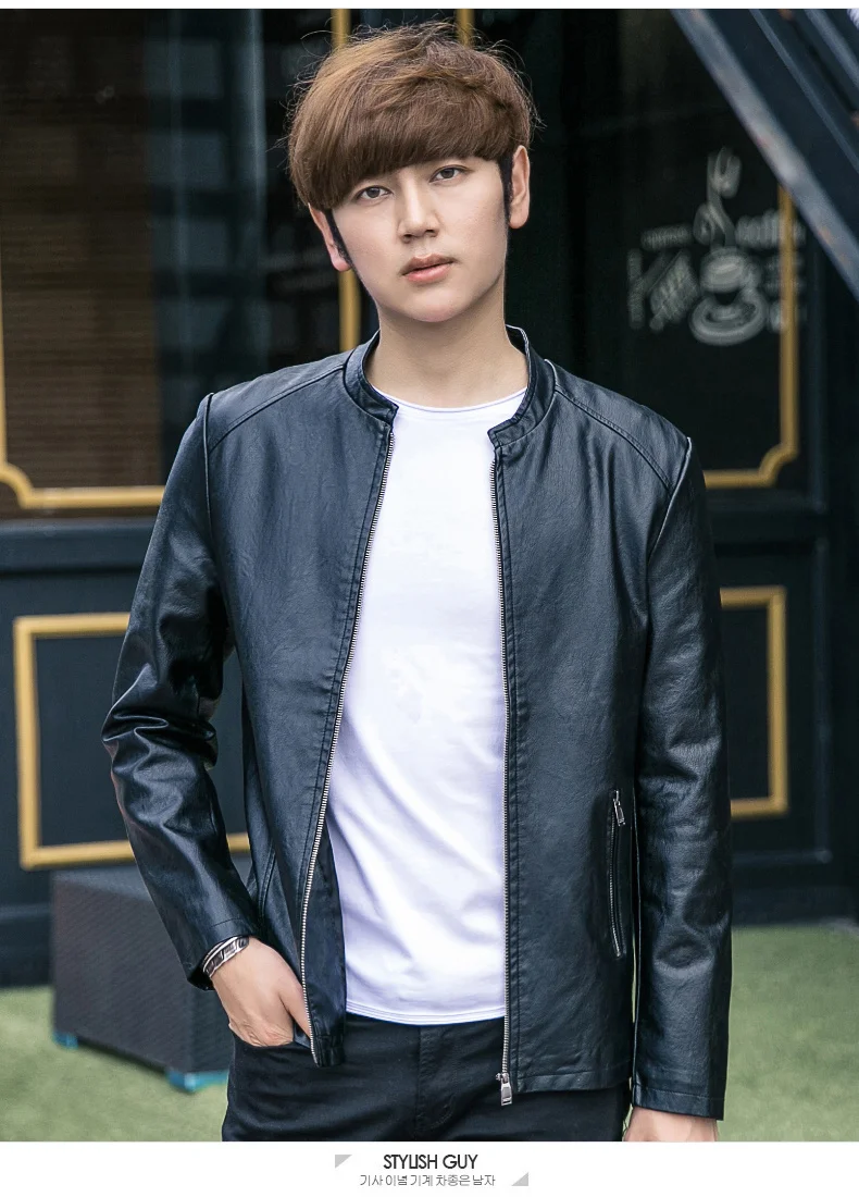 2023 New Spring and Autumn Coat Men Fashion Stand-up Collar Leather Jacket Men's Long Sleeve High-Quality Size M-5XL