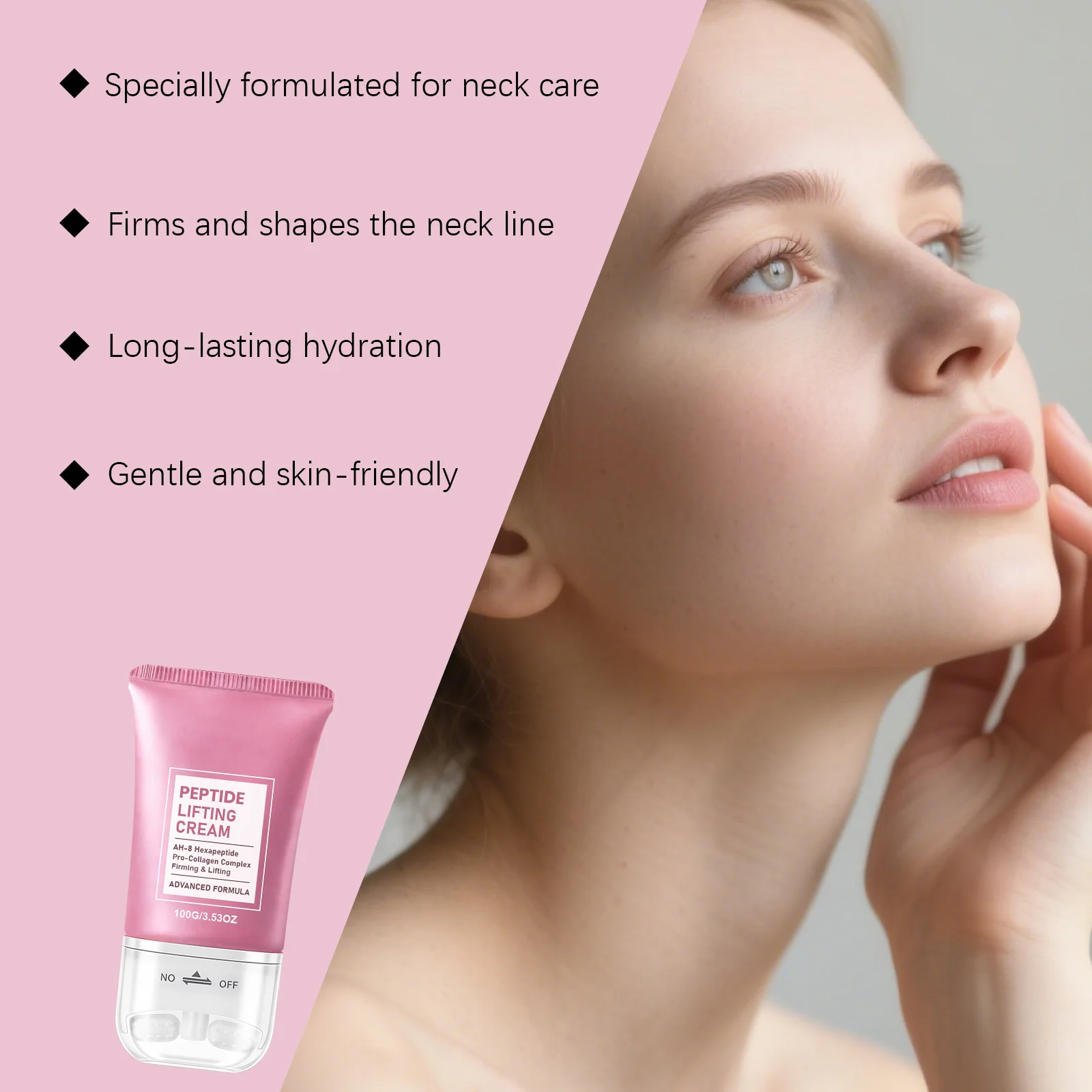Peptide Neck Firming Cream Roller Massager AH8 Hexapeptide Pro Collagen Complex Tightening Skin Care V Line Lifting Balm