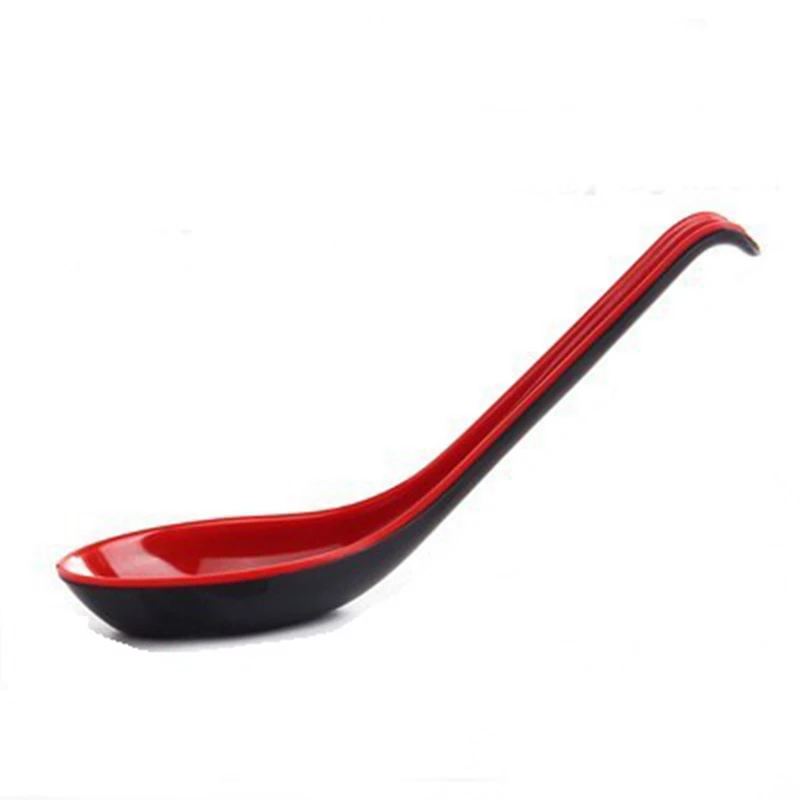 10PCS Red And Black Asian Soup Spoon With Hook-Chinese Style Spoon, Perfect For Rice Pho Ramen Noodle Soups Easy To Use Reusable