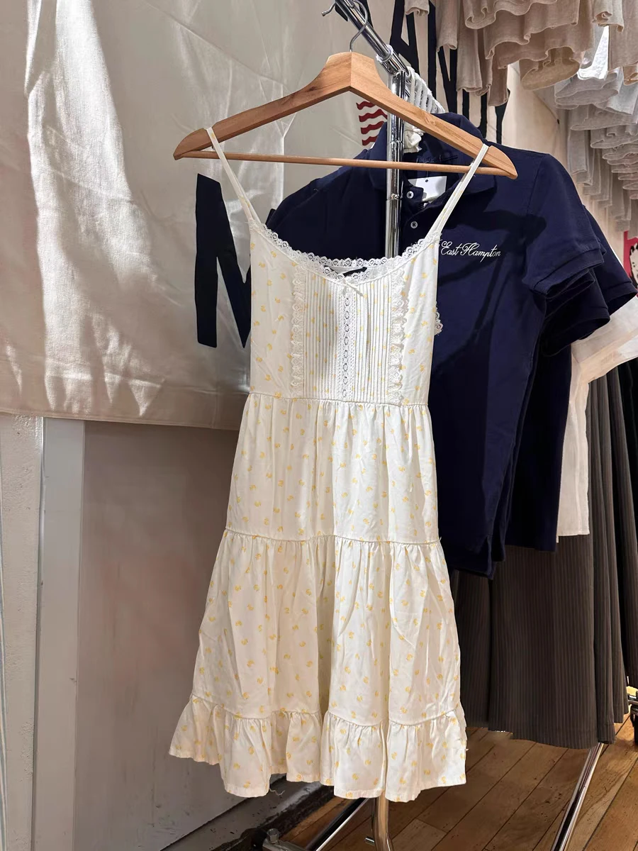 Kleine Enten Zurück Lace-up Mini Kleid Frauen V-ausschnitt Spitze Trim Liebsten A-linie Kurze Vestidos Sommer Baumwolle Neue Nette Camis kleider