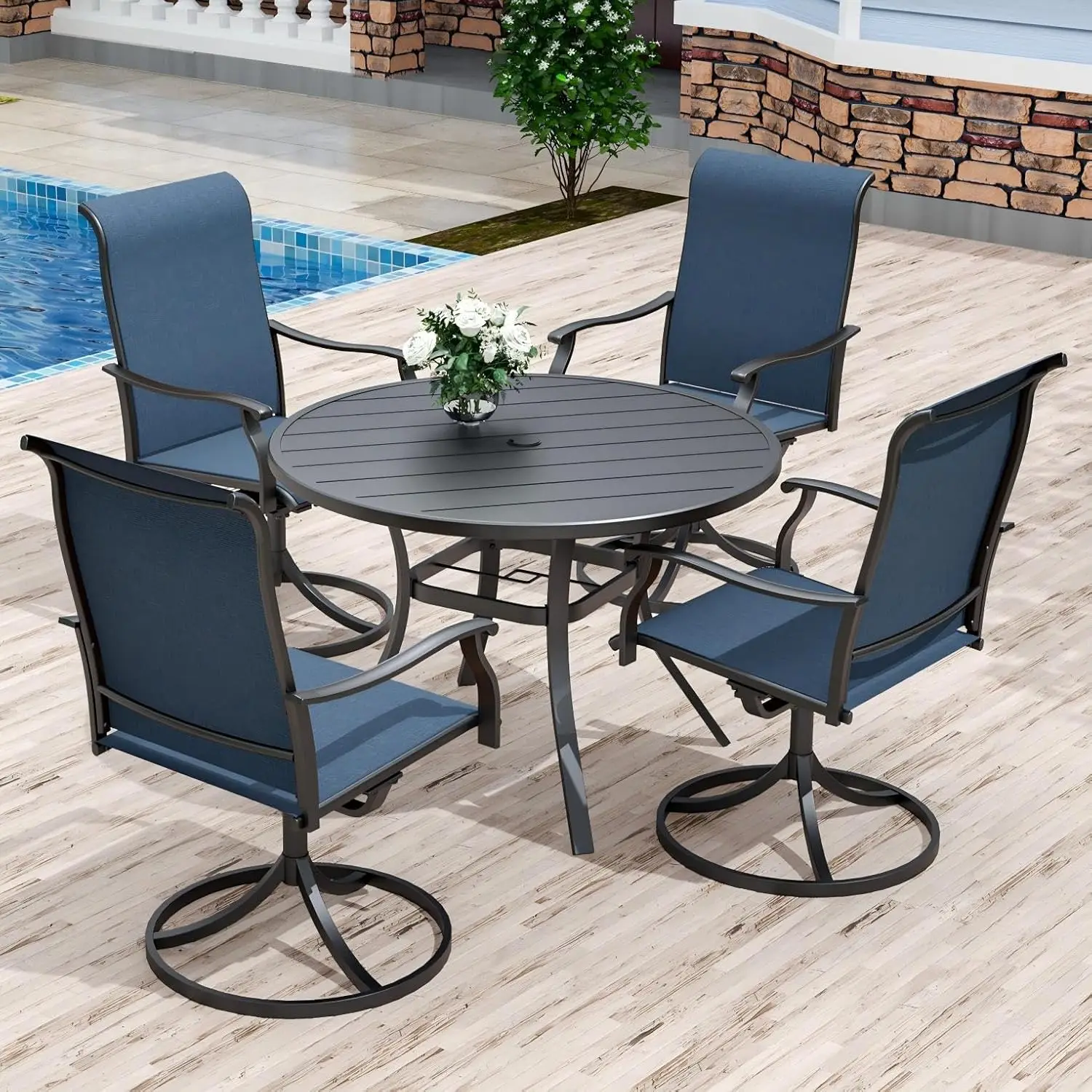 

5 Piece Outdoor Patio Dining Set With 4 Swivel Chairs & 41" Round Table All Weather Lawn Garden, Customized