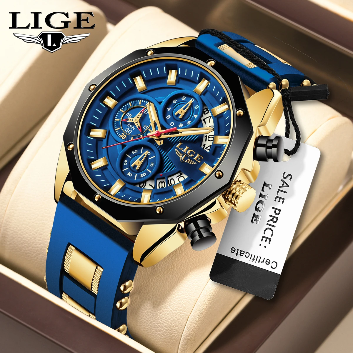 2024 LIGE New Fashion Mens Watches Top Brand Luxury Silicone Sport Watch Men Quartz Date Clock Waterproof Wristwatch Chronograph