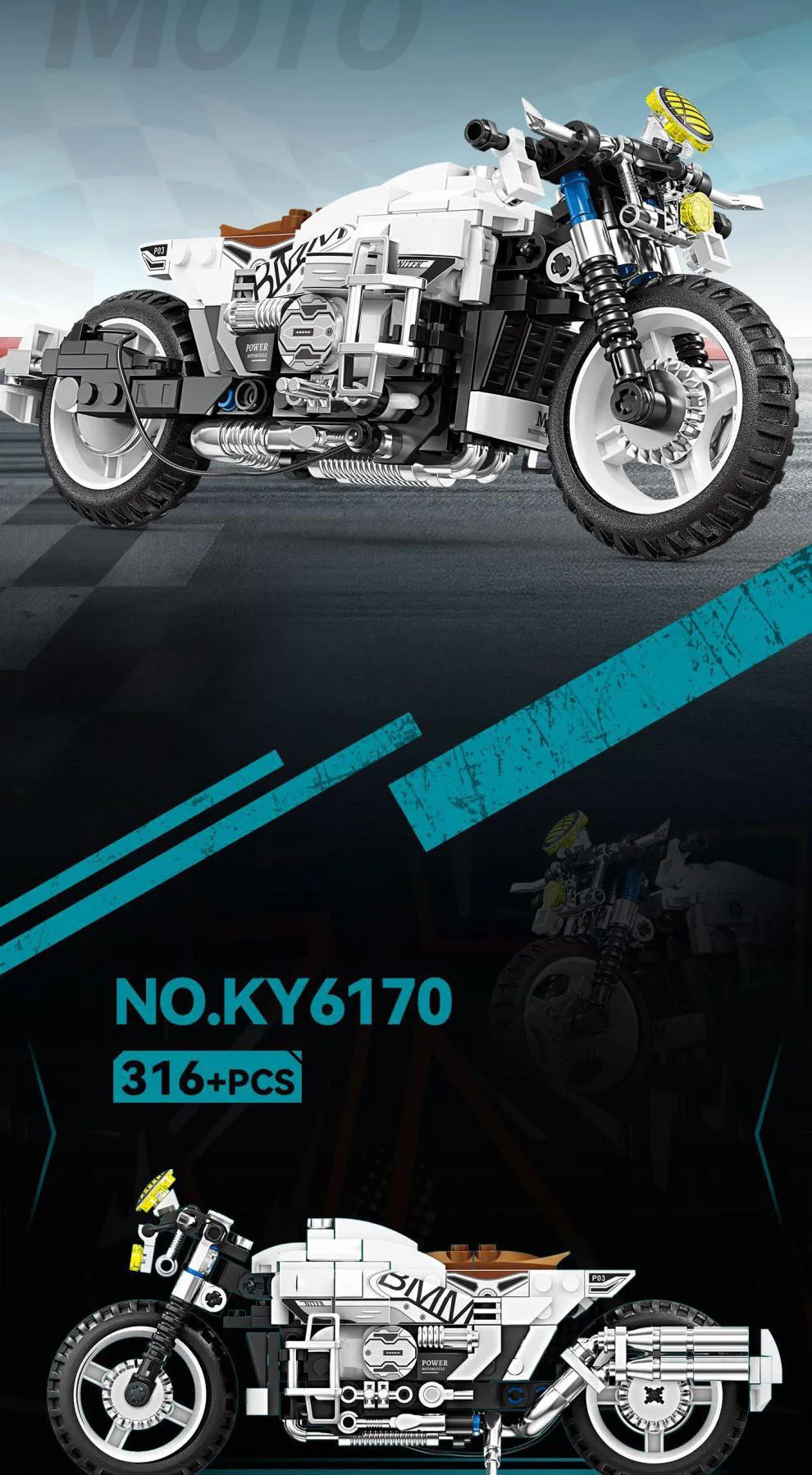 Schnelles Motorrad XR155 RnineT ‌ Dragster 800 Indian Scout Modellbausatz, Motor-Konstruktions-Bausteine, Spielzeug für Geschenke – Detail 4