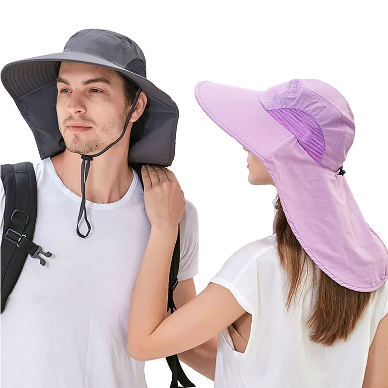 

CAMOLAND Summer Outdoor Fishing Bucket Hat Sun Protection Shawl Hat Mountain Climbing Fisherman Hat Breathable Large Eave Cap