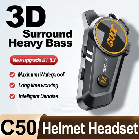 3D Surround Ağır Baslı Motosiklet Kaskı Kulaklığı Stereo Bluetooth Eller Serbest Arama IPX7 Su Geçirmez Üç Renkli Ortam Işığı ile