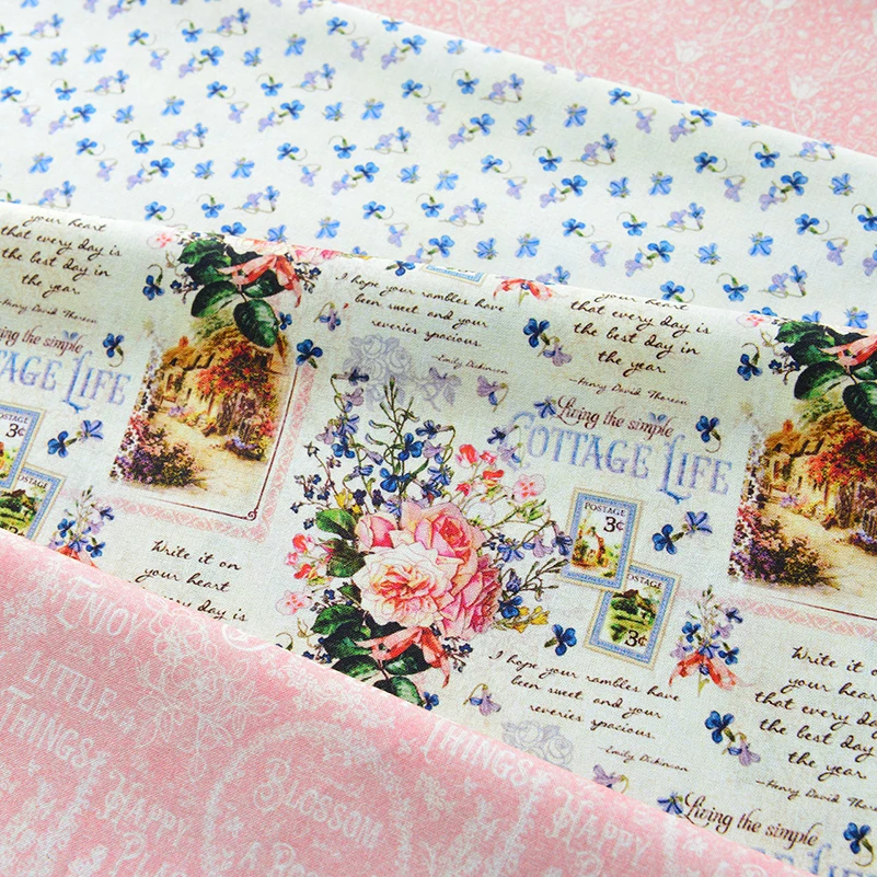 Patchwork Fabric DIY Handmade 100% Cotton Plain Printed Vintage Floral Rose Frame per Half Meter