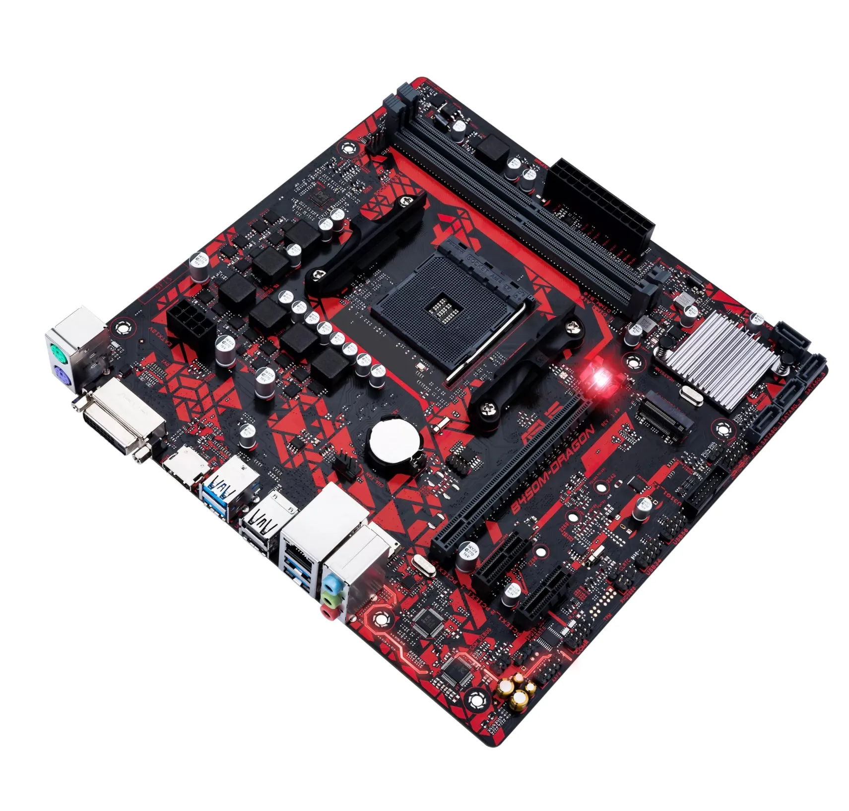 Imagem -03 - Placa-mãe Asus-b450m Dragon Amd B450 Am4 Ddr4 M.2 Matx Usb 3.2 Dvi Hdmi