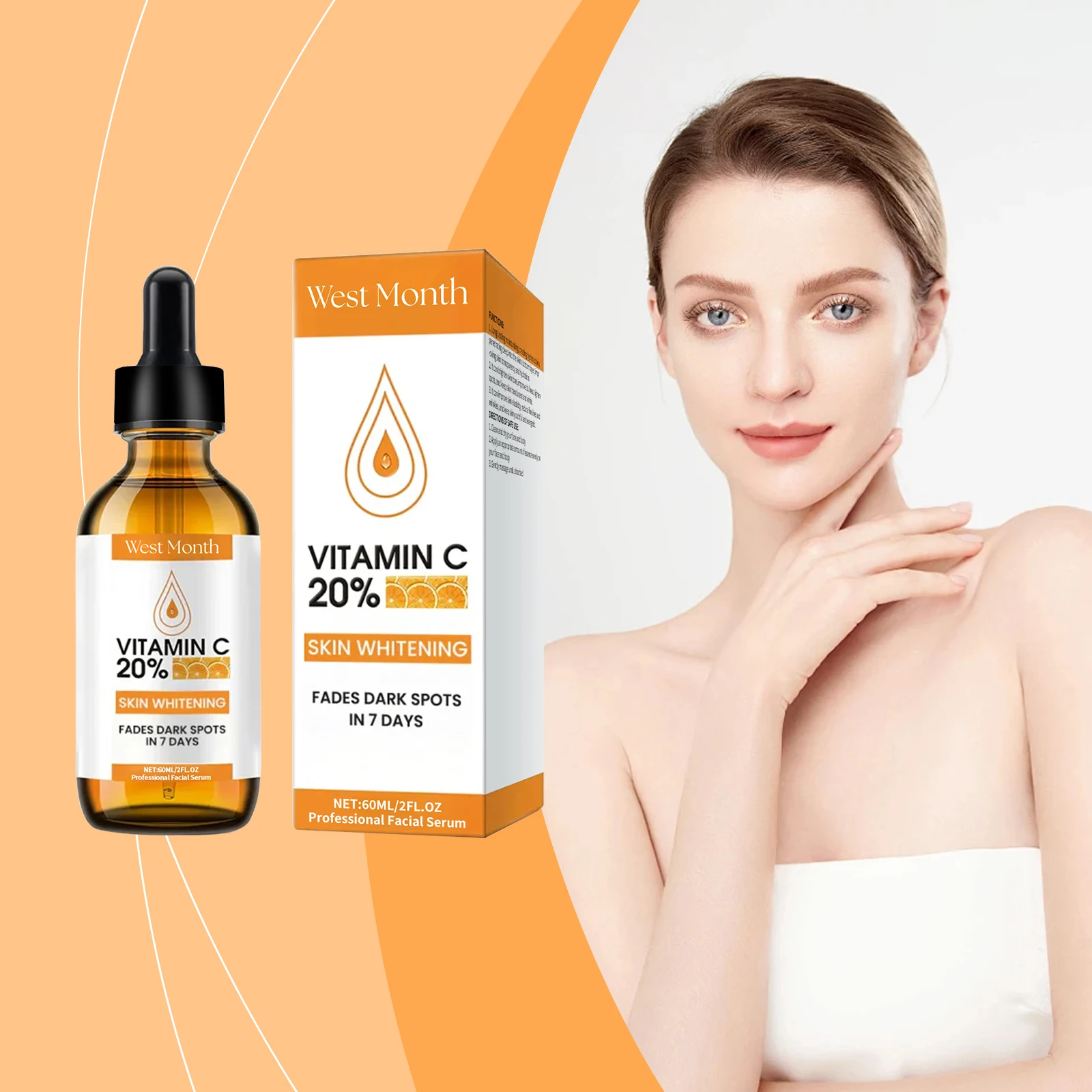 

West&Month Vitamin C Serum Gentle Moisturizing Hydrating Daily Skincare Beauty Serum Lighten Skin Tone Improve Dull Fade Spots