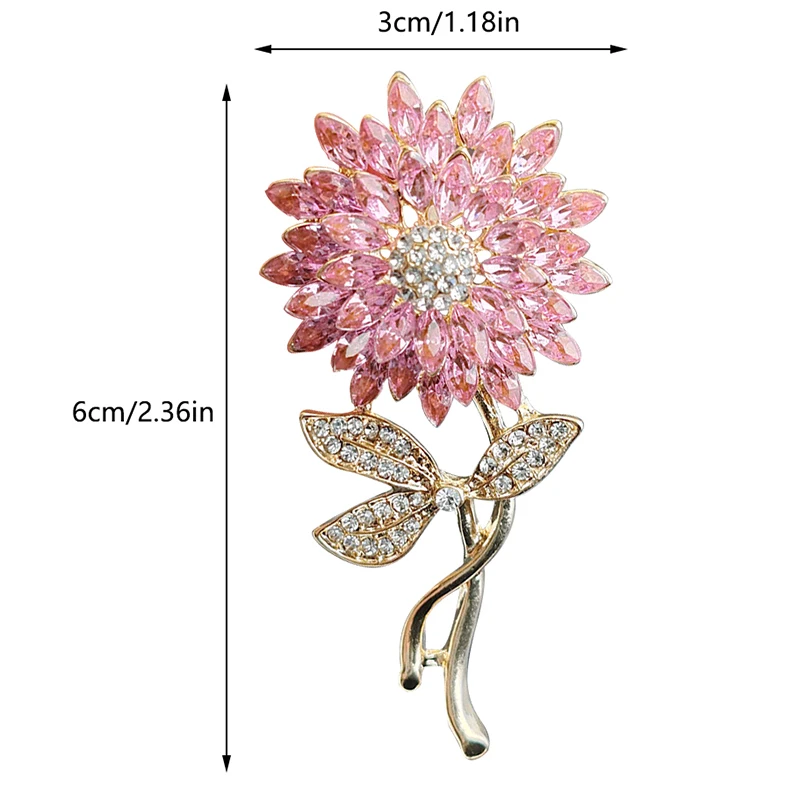 Exquisite Rhinestone Sunflower Brooches Trendy Delicate Elegant Clothing Suit Flower Brooch Pins For Women Girls Jewelry Gift