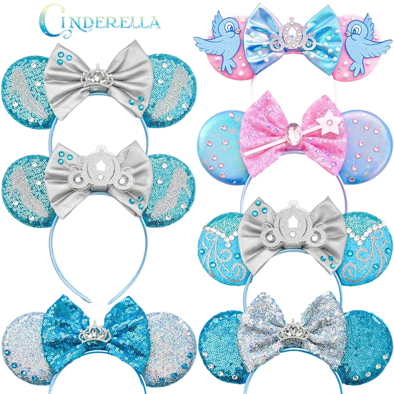 Disney Cinderella Hair Accessories For Women Crystal Shoes Ears Headband Girl Pumpkin Cart Bow Hairband Kids Crown Headwear Gift