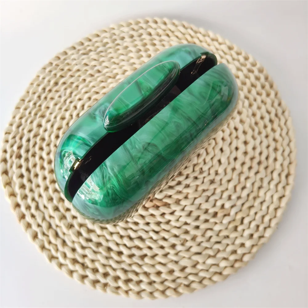 New Acrylic Box Women Wedding Stones Clutches Bags Purse Handbag Oval Egg Mini Small Green Marble Female Bridal Clutch Bags