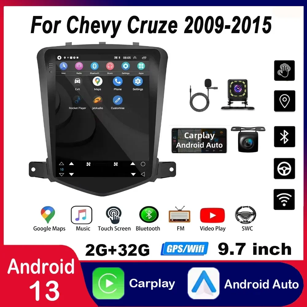 Per Chevrolet Chevy Cruze 2009-2015 9.7 "Unità principale stereo con carplay wireless Android Auto GPS Bluetooth telecamera di backup + microfono