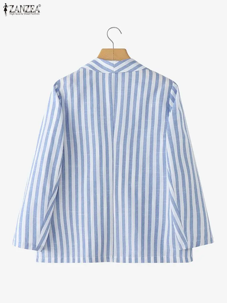 سترات نسائية 2025 ZANZA خريفي أنيق برقبة على شكل طية صدر وأكمام طويلة معاطف رفيعة سترات أنيقة مخططة OL ملابس خارجية للعمل