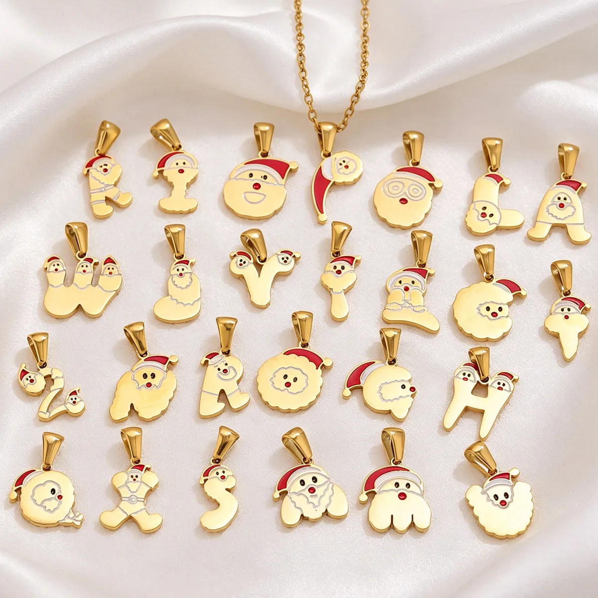 2pcs Santa Initial Charms 18K Stainless Steel A-Z Cute Letter Pendant DIY Necklace Earrings Jewelry Making Lady Gift Wholesale