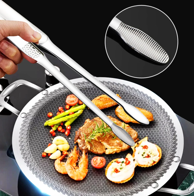 Korean Barbecue Meat Clip 304 Stainless Steel Food Clip Thickened Anti-Scald Household Food Clip Kitchen Steak Buffet Clip