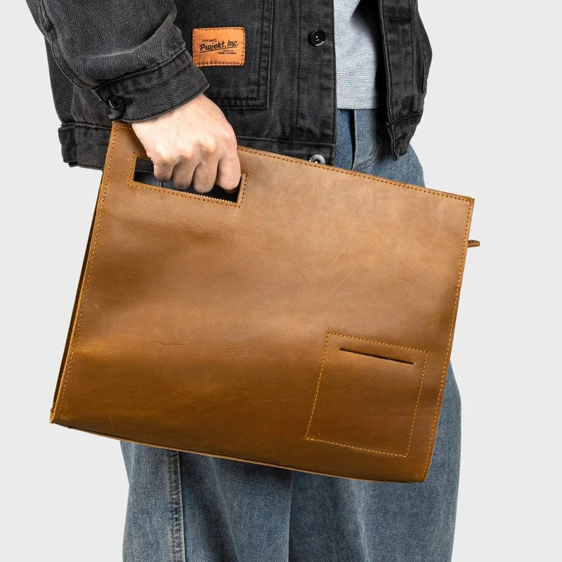 Borsa a tracolla per computer portatile in pelle con valigetta da uomo per pendolari da lavoro in stile retrò