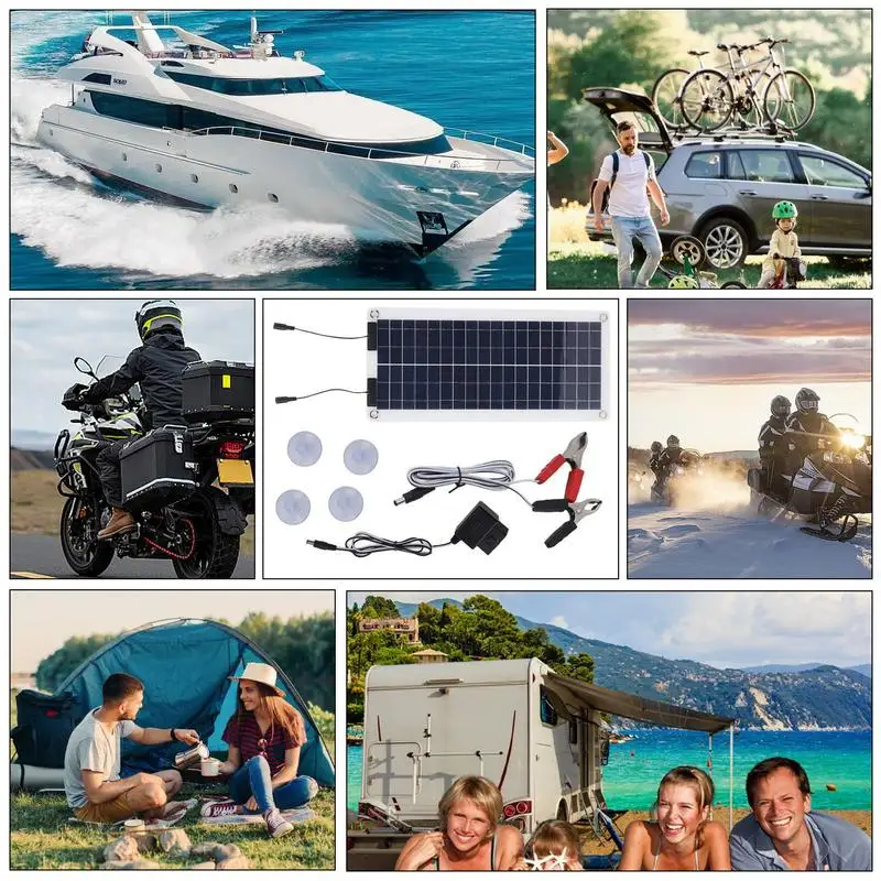 Solar Trickle Charger 100W Waterproof Trickle Charger Solar Battery Maintainer Dual Output For 12V-24V Car RV Boat Motorcycle