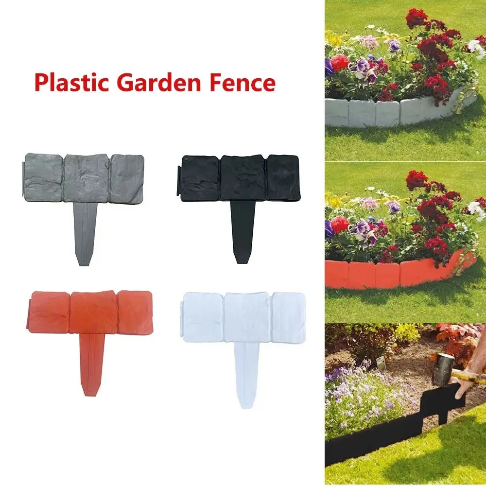 10Pcs Anti-corrosion Plastic Garden Fence Weatherproof Plastic Lawn Border Fence Easy to Use Stone-like Flower Bed Edging Fence