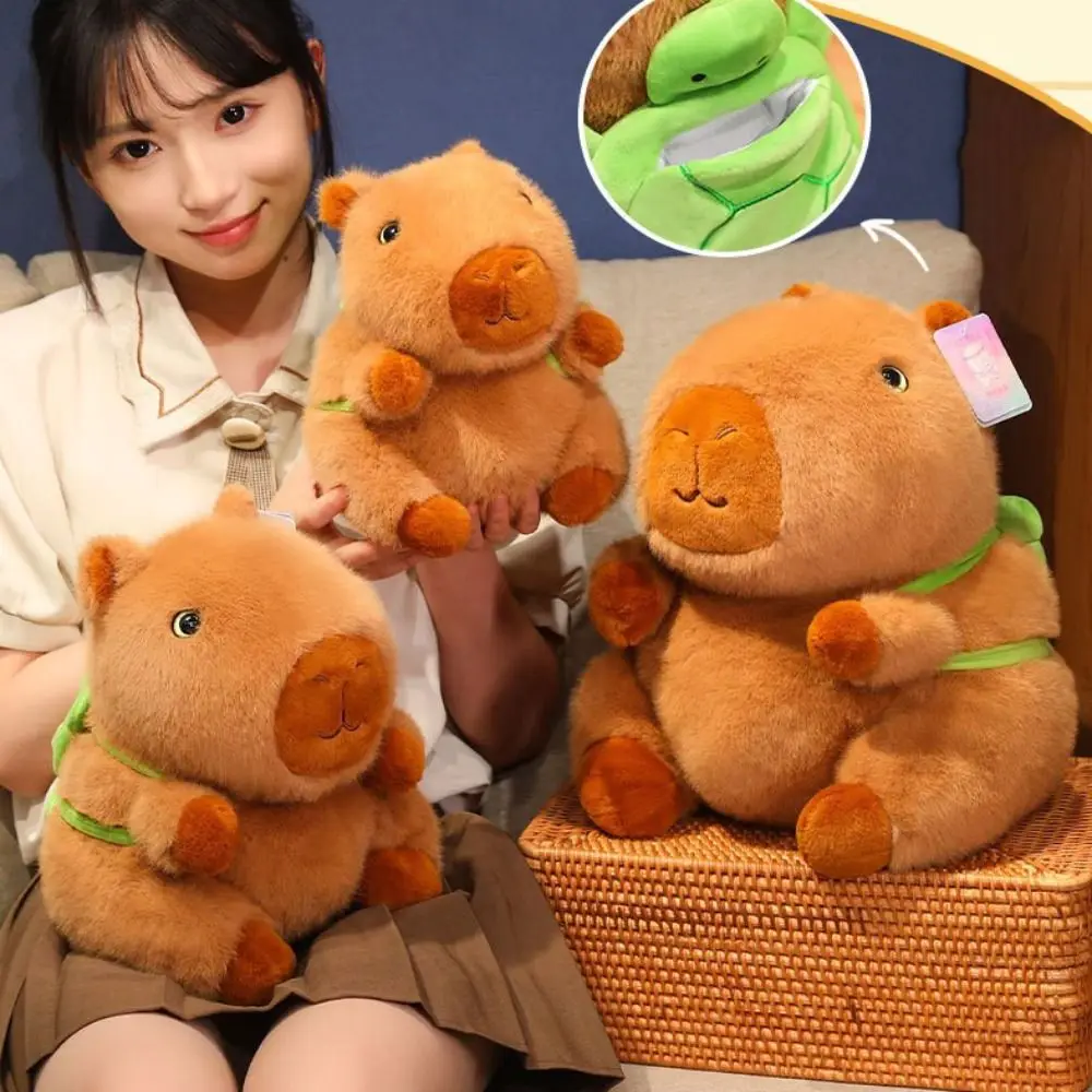 Peluche Capybara avec tortue, jouet doux et mignon, animal au beurre, sac à dos