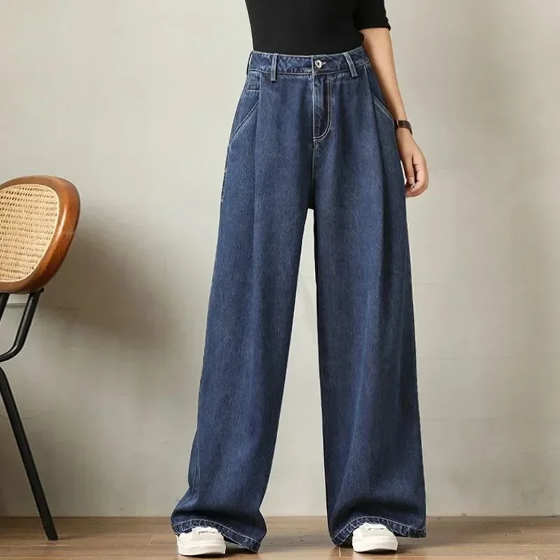 Oversize 80kg Baggy Wide Leg Jeans Women Streetwear Wash High Waist Denim Pants Mother Spring Korean Vintage Straight Vaqueros