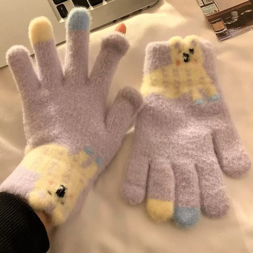 Gifts Five Fingers Knit Gloves Lined Open Finger Winter Gloves Thickened Warm Gloves Winter Wear
