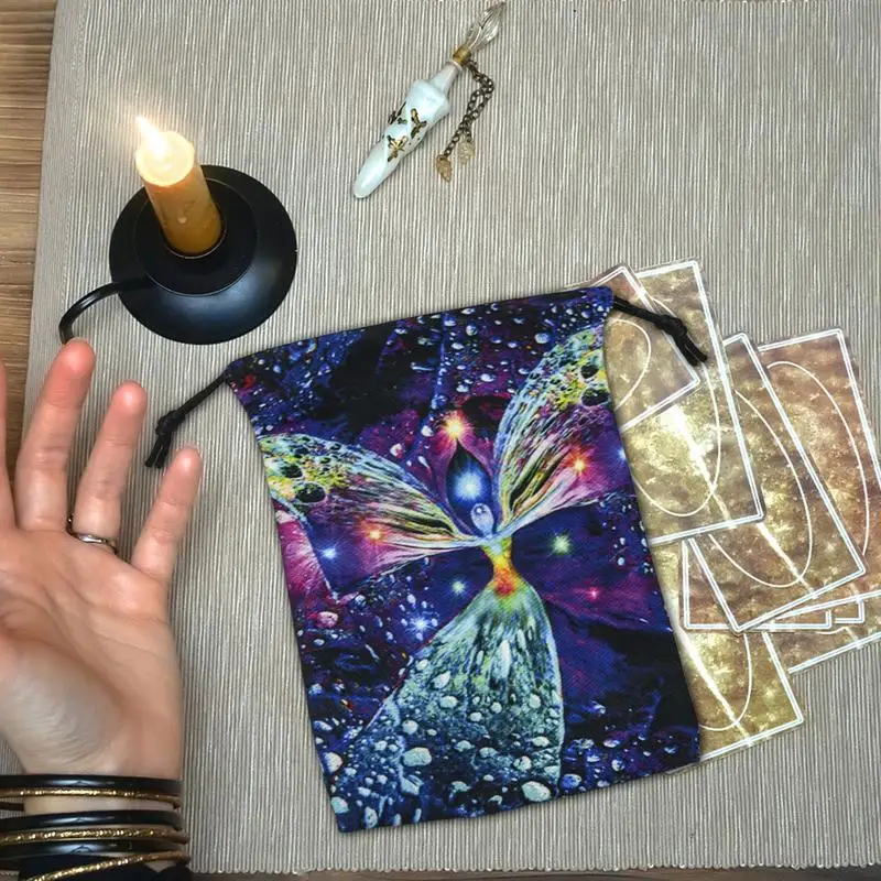 Velvet Cloth Pouch Cotton Velvet Colorful Printing Drawstring Small Bag for Tarot Card Enthusiasts Psychological Counselors