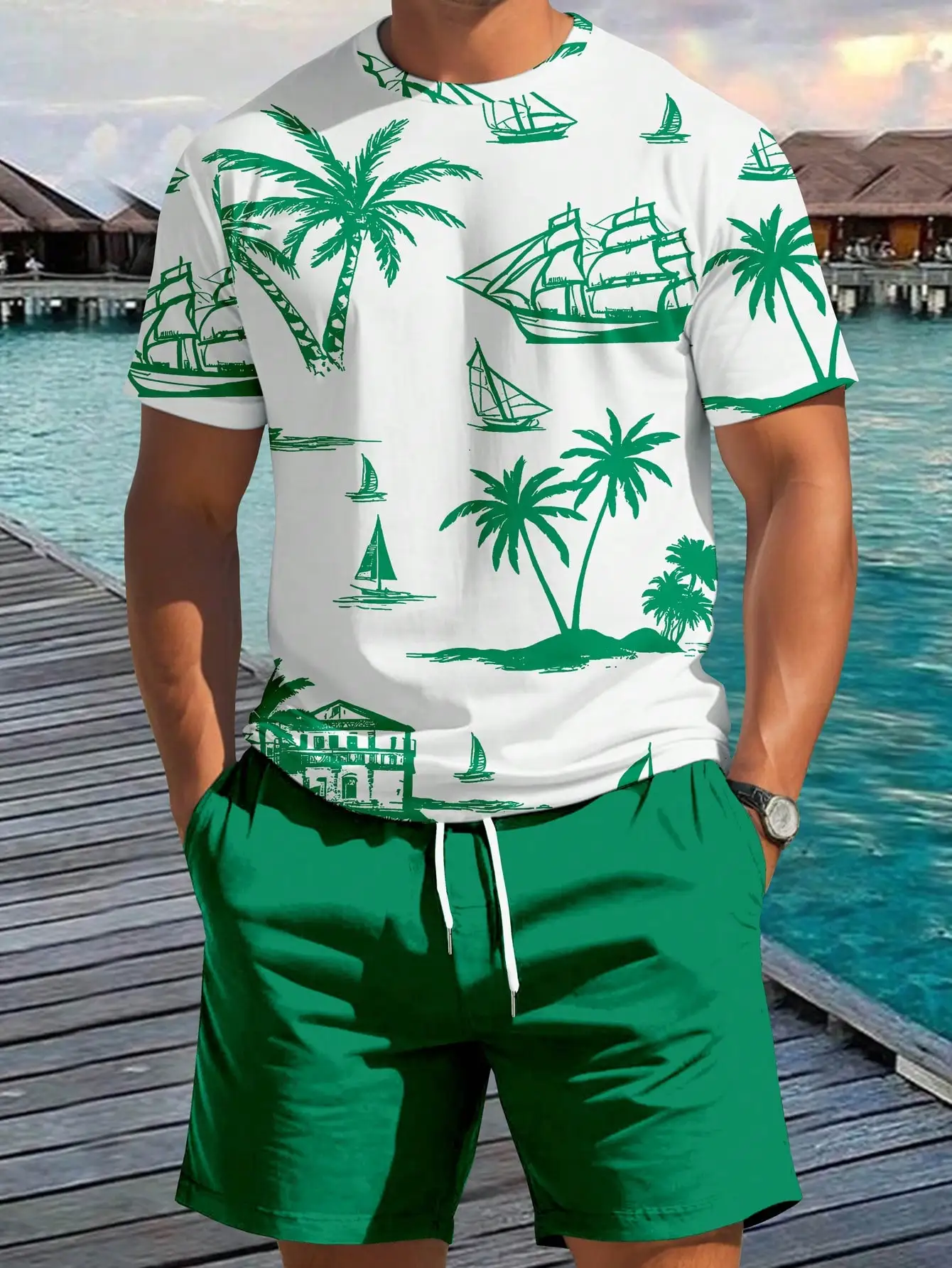 

Mens Printed T-Shirt And Shorts Set Casual Summer Outfit