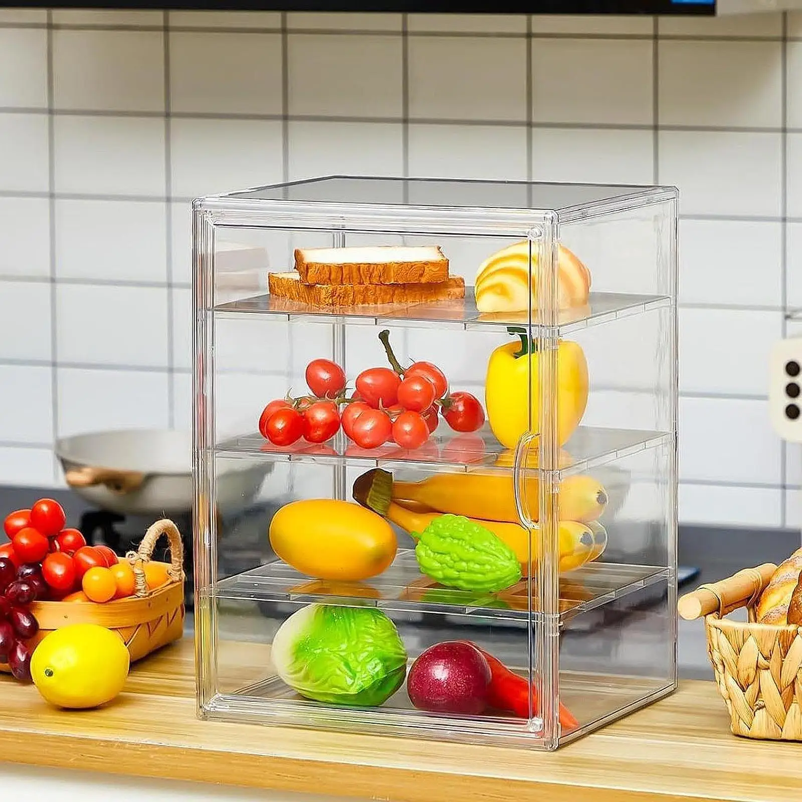 

Bakery Display Case Serving Tray with Cover Bakery Organizer Pastry Showcase Cake Stand for Weddings Shower Banquet Cookie Store