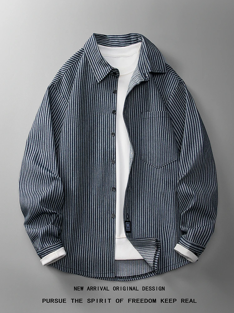 

American Sle Casual Stripe Denim irt Jaet Men's Spring Autumn High Waist Cool Looking Men's Long Sve Collar Jaet