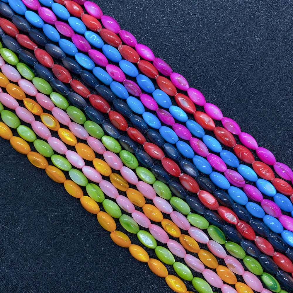Muticolor Natural Freshwater Shell Dyeing Beads Rice Shape Straight Hole Loose Bead 1 Strand Necklace Jewelry Accessory 4x9mm