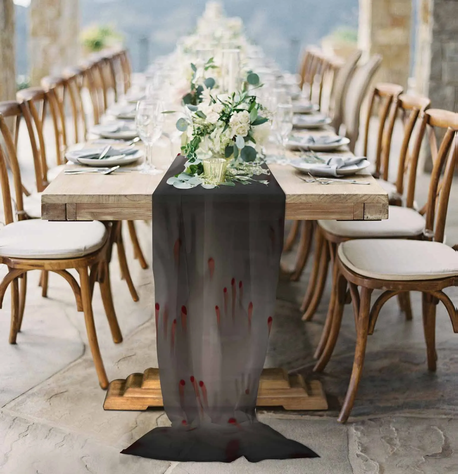 

Halloween Horror Blood Hand Sheer Chiffon Table Runner Wedding Party Birthday Tulle Voile Tablecloth
