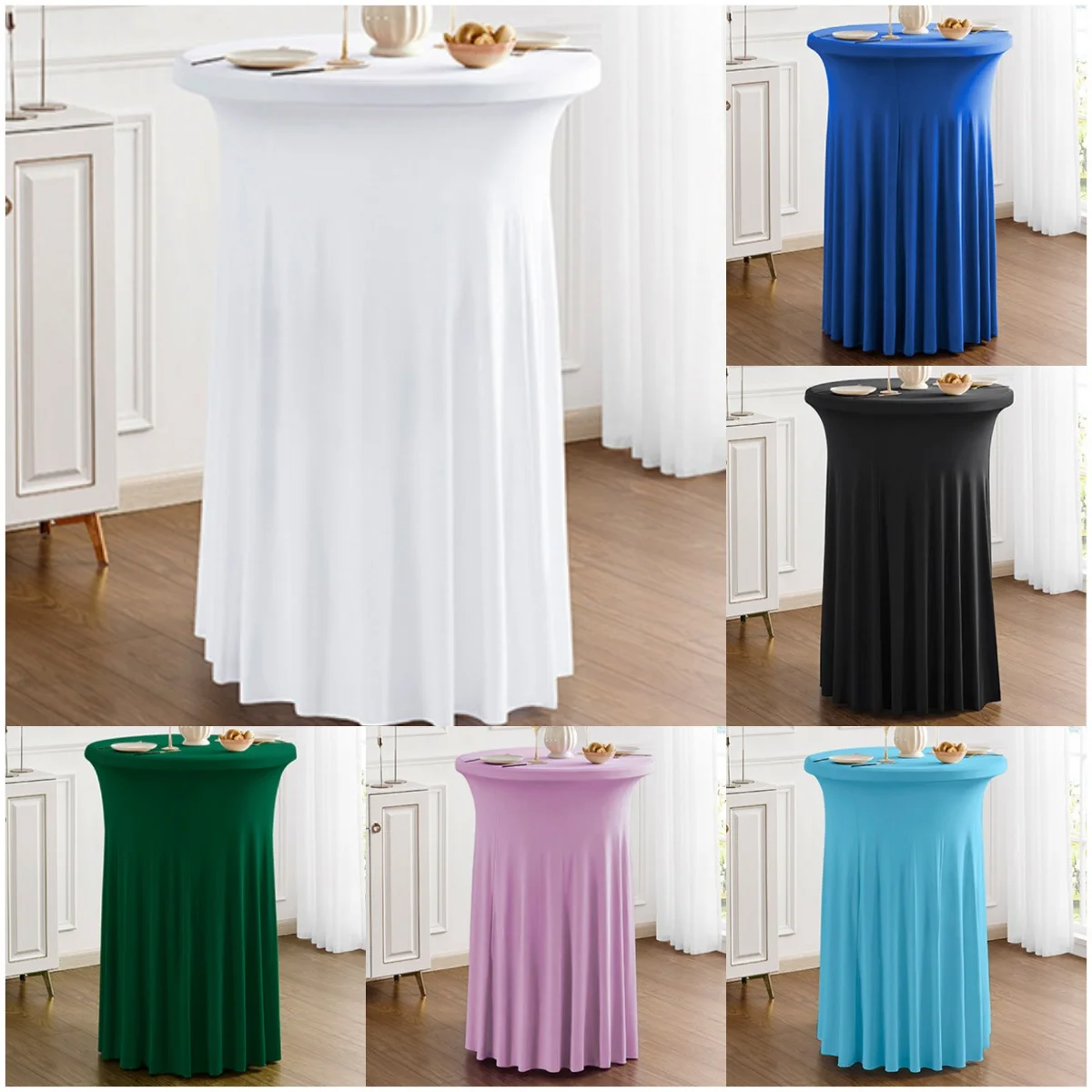 

Hotel Bar Cocktail Table Cover Solid Color Elastic Round Table Cloth for Conference Sign-in Table Overseas Hotel Bar Skirt Style