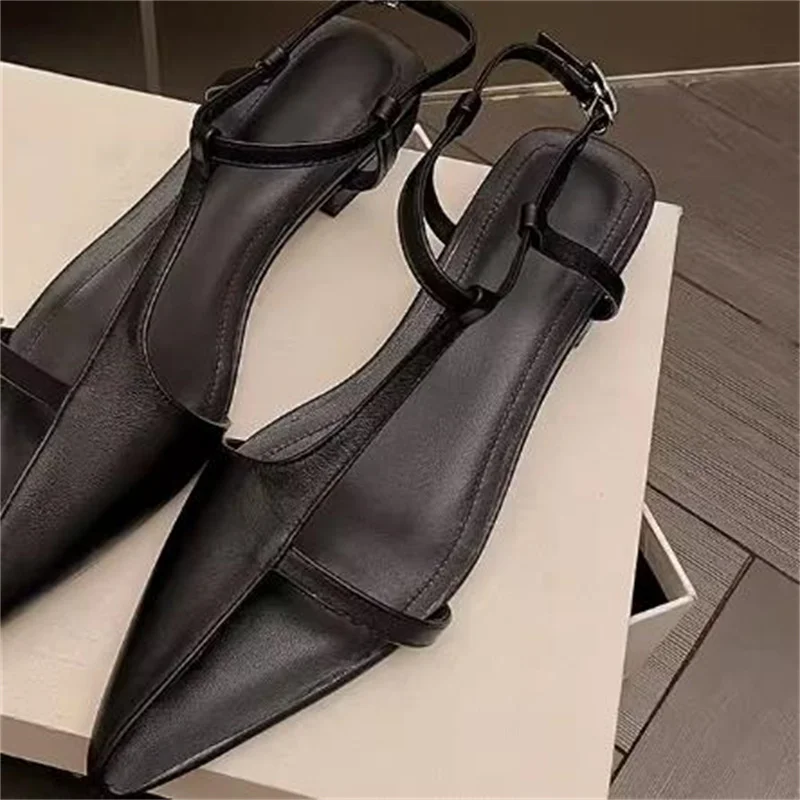 

Buckle Shoes for Ladies Pointed Toes Flat Heels Womens Ankle Strap Female Sandals PU Leather Zapatos Mujer Sewing Lines Chassure