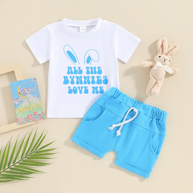 Tregren 0-3Y Toddler Baby Boy Easter Outfit Summer Short Sleeve Letter Print T-shirt with Shorts 2pcs Set Newborn Infant Clothes