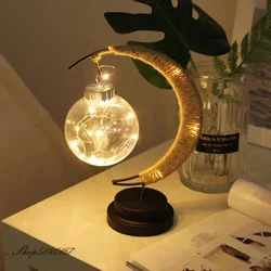 LED Moon Lamp Rattan Night Light Battery USB Night Lamp for Kids Baby Children Bedroom Table Desk Lamp Warm White RGB Nightlight