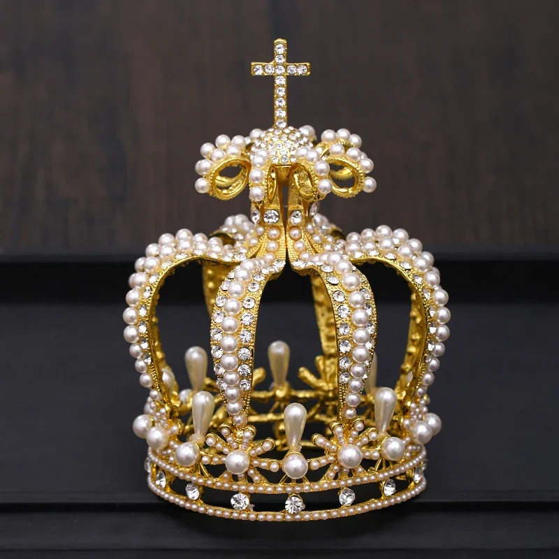 Baroque Crystal Pearl Crown And Tiara For Women Round Crown Tiara Hair Jewelry Wedding Hair Accessories Bridal Party Headdress image 6